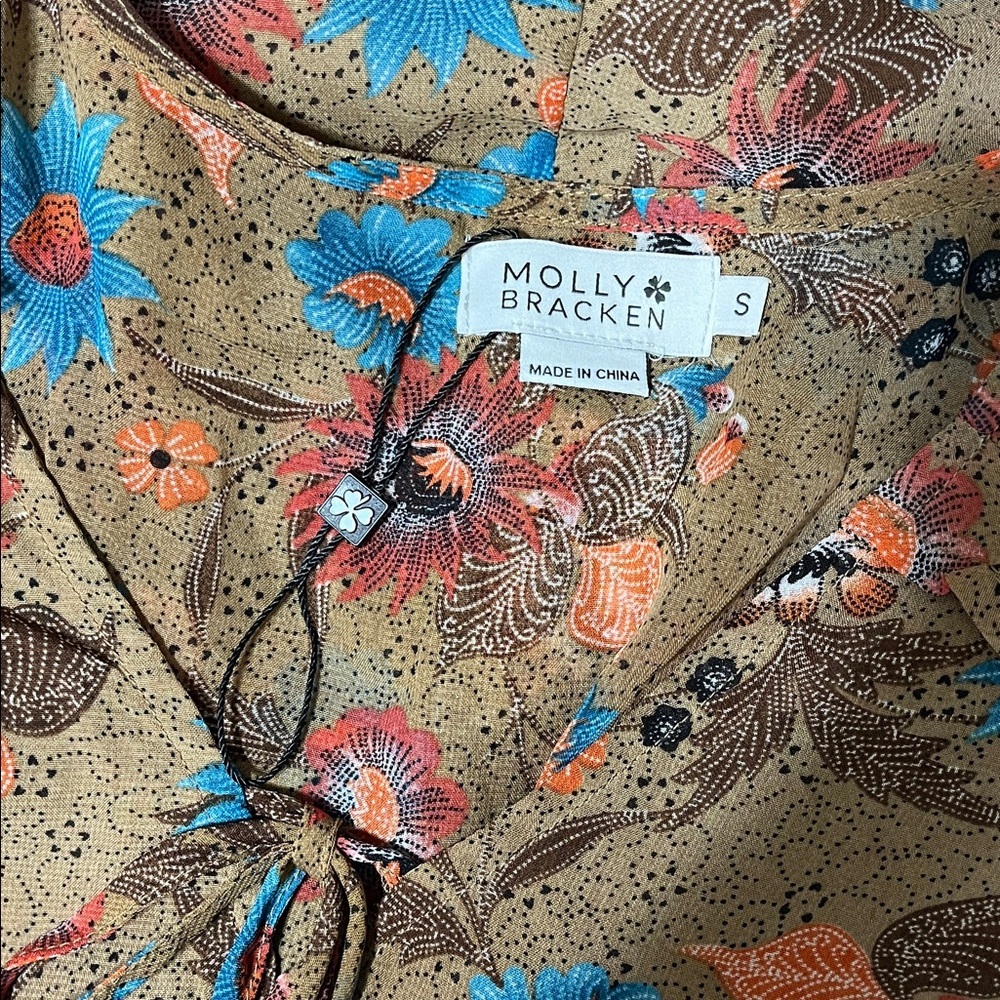 Molley Bracken Brown Peplum Waist Floral Dress Sz Small - Picture 5 of 6